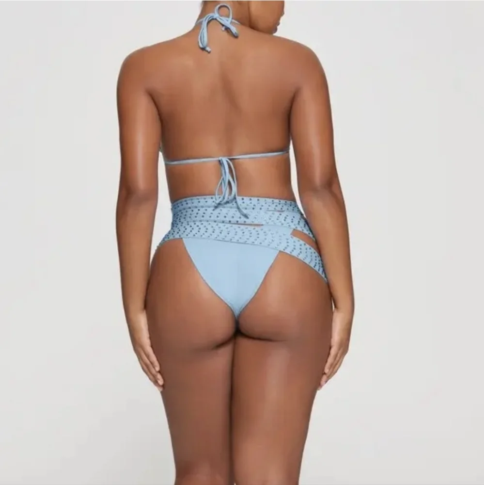 NWT SKIMS RHINESTONE SWIM STRAPPY SKIRT IN IRIS BLUE